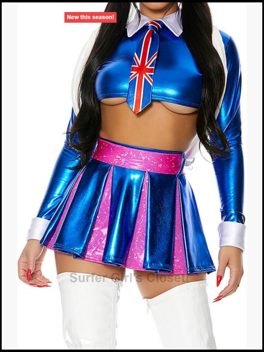 Women's 6-Piece Costume Set with Crop Top and Pleated Skirt